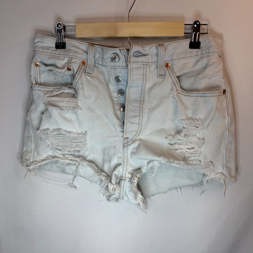 Size 30 Levi's 501 Distressed Denim Cutoff Shorts Button Fly Light Wash